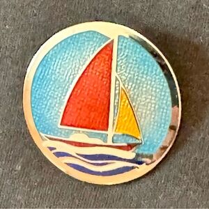 Vintage de Passille-Sylvestre Modernist Enamel Sailboat Pin, made in Quebec 🇨🇦